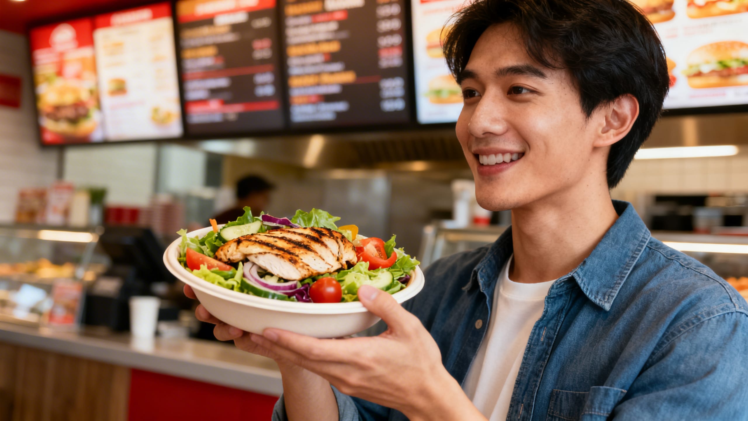 person making healthier fast food choices