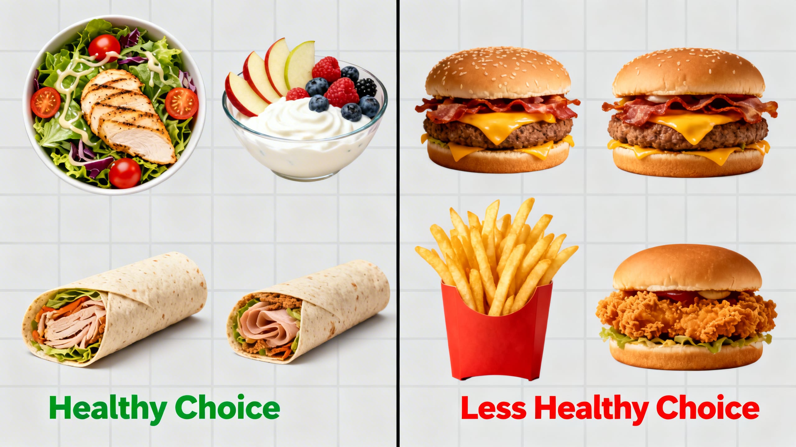 a choice of healthy and less healthy fast food options