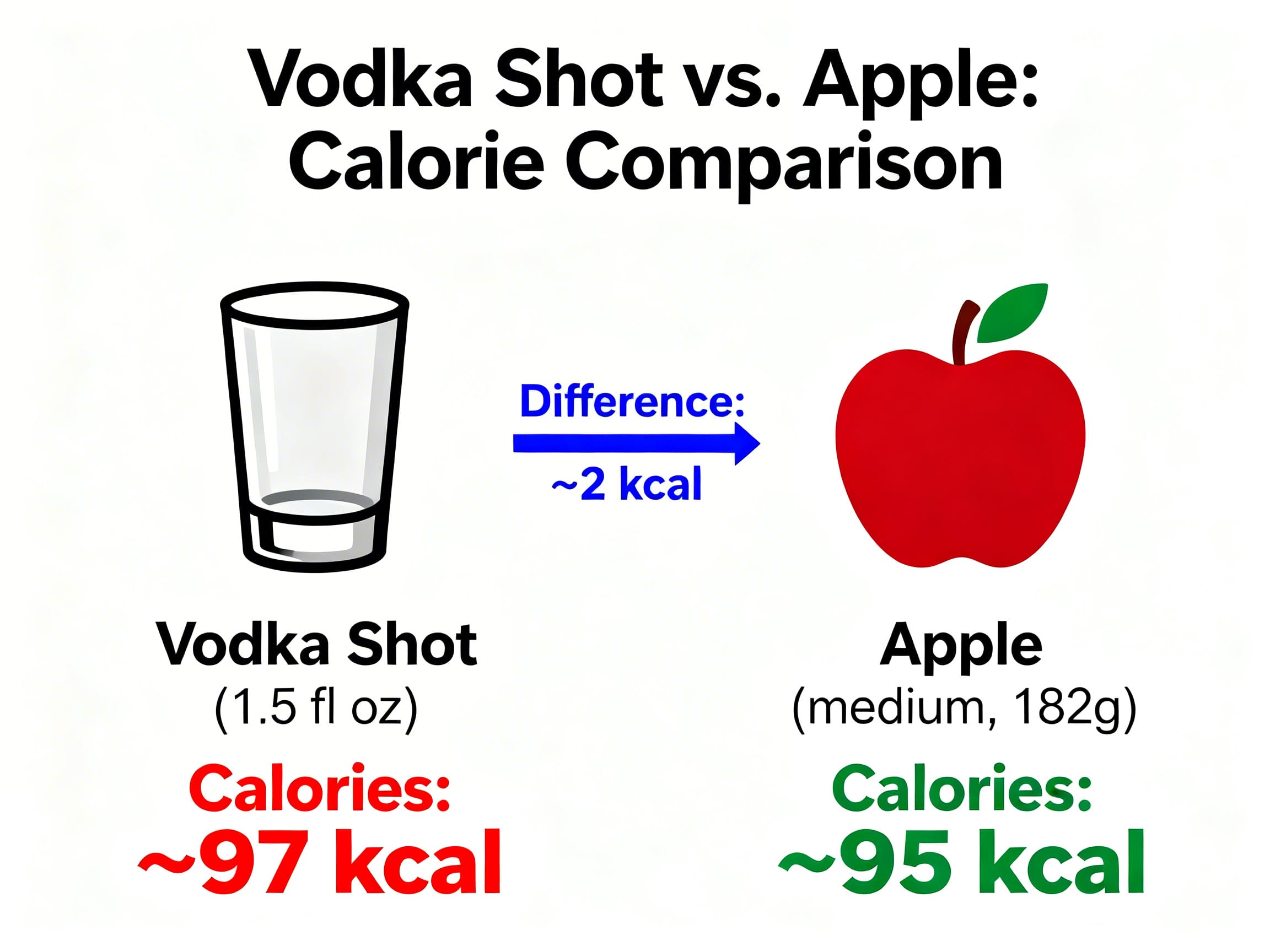 comparison of vodka shot calories to an apple